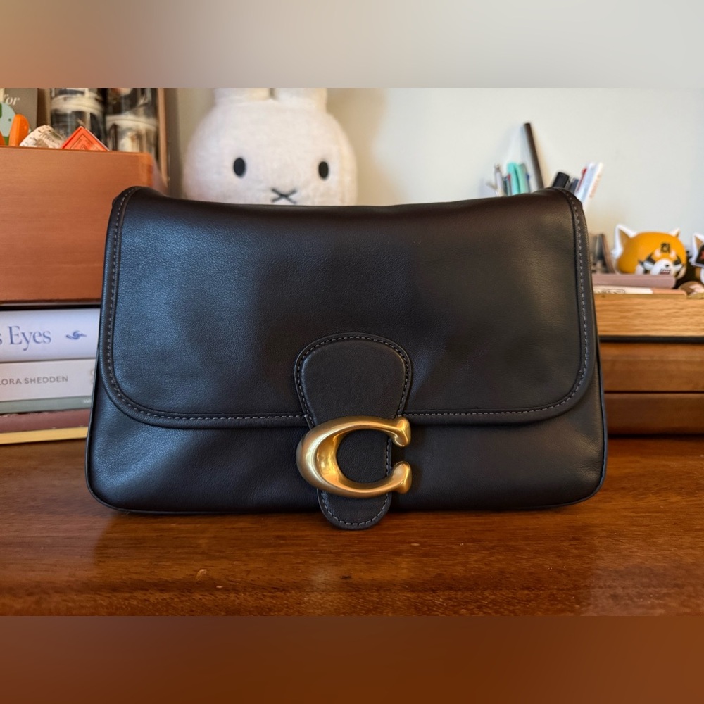 Coach Black Leather Crossbody with Gold 'C' Hardware